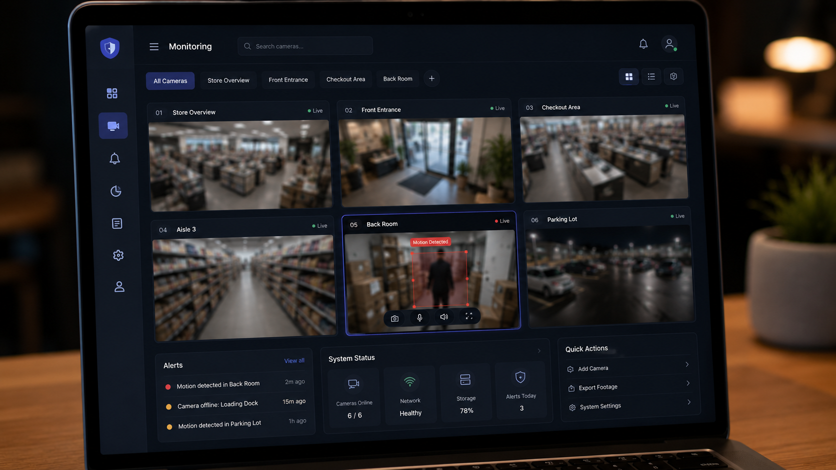 AI camera detection dashboard