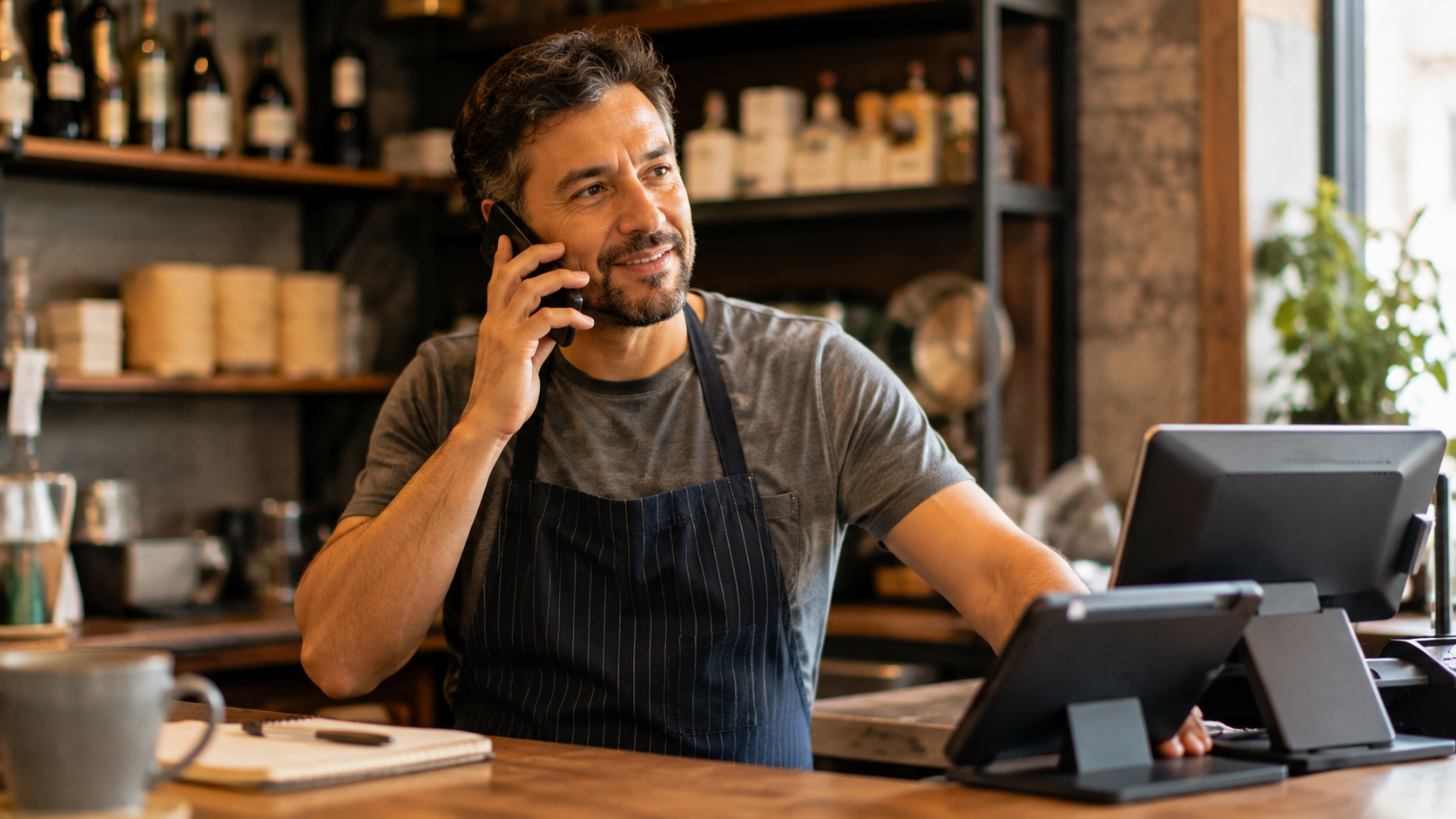 Store owner on the phone with support
